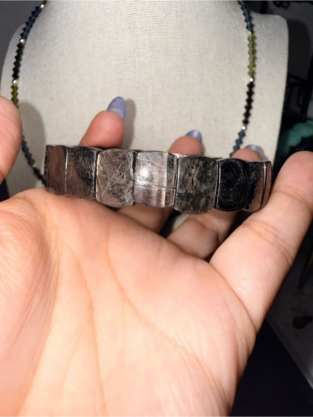 Hypersthene Gemstone Bangle Bracelet | Stretch Crystal Bracelet